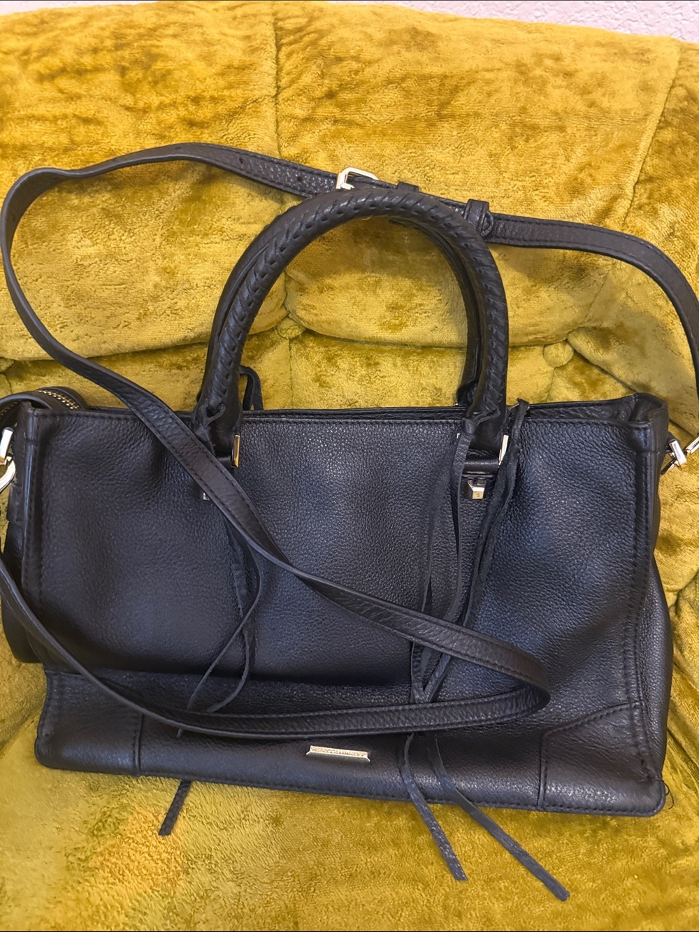 Rebecca Minkoff Black Leather Satchel with Braided Handles